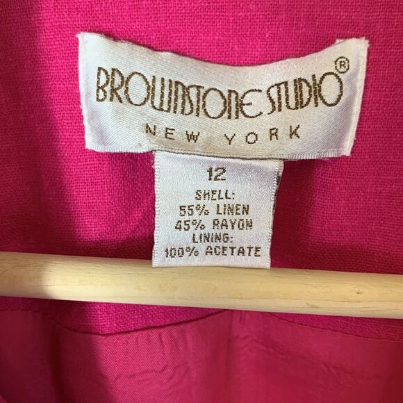 Vintage Brownstone Studio Pink Linen Blend Double-Breasted Women's Blazer Sz 12 - Picture 4 of 13